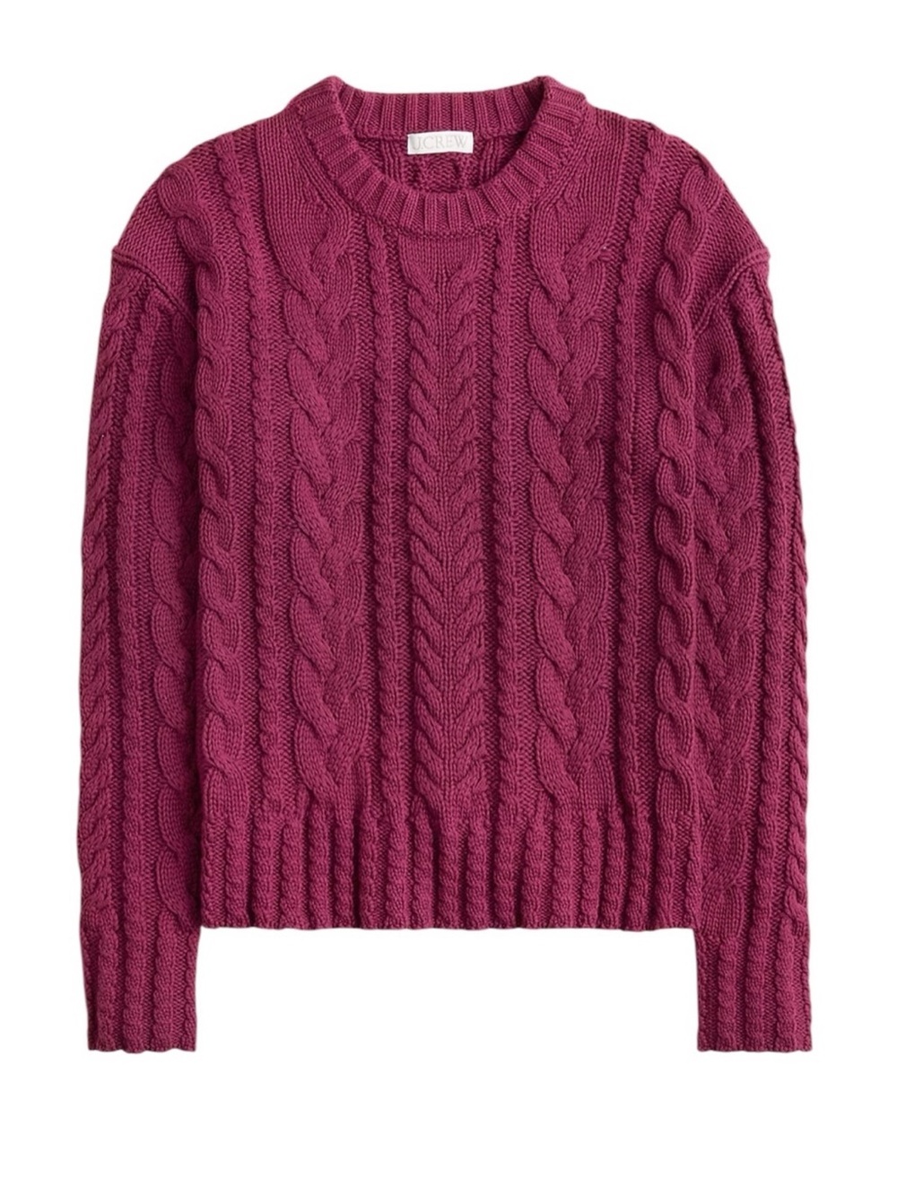 J. Crew Cable Knit Crewneck Sweater XXL Vivid Mulberry 100% Cotton Casual NWT